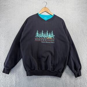 Vintage Northwoods Sweatshirt Adult XL Black Embroidered Trees Crystal Mountains